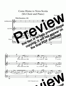 page one of Come Home to Nova Scotia (SA Choir and Piano) - Score and parts