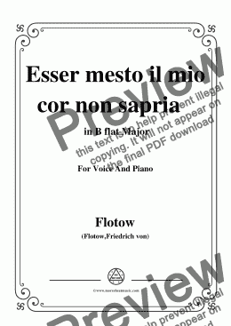 page one of Flotow-Esser mesto il mio cor non sapria,from 'Matrha',in B flat Major,for Voice and Piano