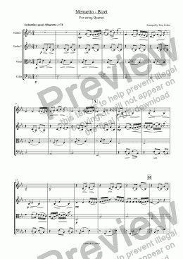 page one of Bizet - MENUETTO - for string quartet