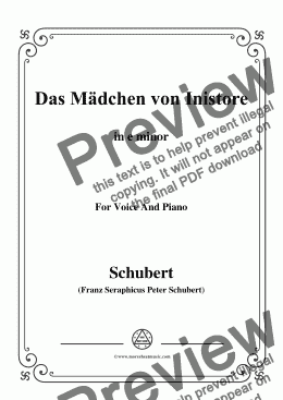 page one of Schubert-Das Mädchen von Inistore in e minor,for Voice and Piano