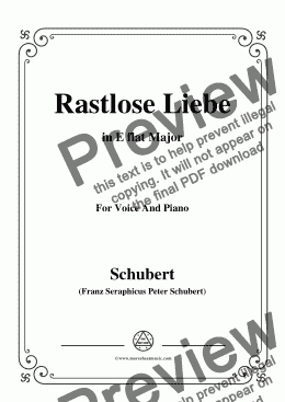 page one of Schubert-Rastlose Liebe in E flat Major,for Voice and Piano