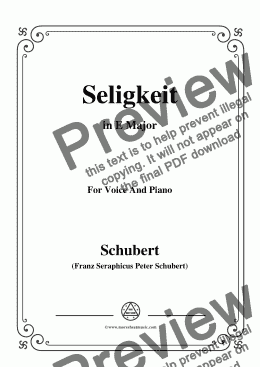 page one of Schubert-Seligkeit in E Major,for Voice and Piano