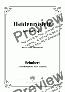 page one of Schubert-Heidenröslein in B flat Major,for Voice and Piano