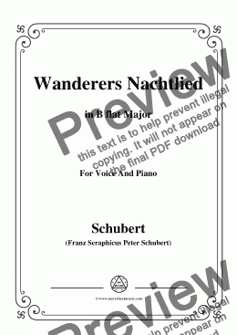 page one of Schubert-Wanderers Nachtlied in B flat Major,for Voice and Piano