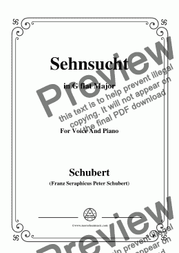 page one of Schubert-Sehnsucht,D.52,in G flat Major,for Voice and Piano