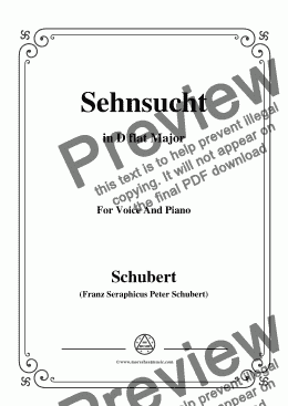 page one of Schubert-Sehnsucht,D.52,in D flat Major,for Voice and Piano
