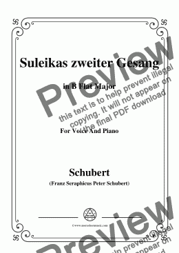 page one of Schubert-Suleikas zweiter Gesang in B Flat Major,for Voice and Piano