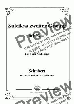 page one of Schubert-Suleikas zweiter Gesang in B Major,for Voice and Piano