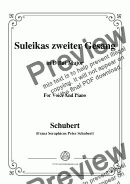 page one of Schubert-Suleikas zweiter Gesang in D flat Major,for Voice and Piano