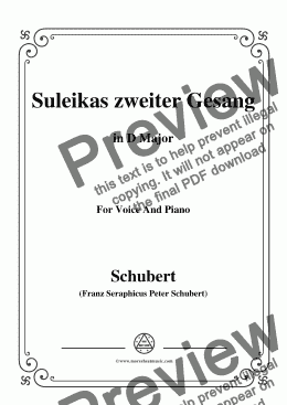 page one of Schubert-Suleikas zweiter Gesang in D Major,for Voice and Piano