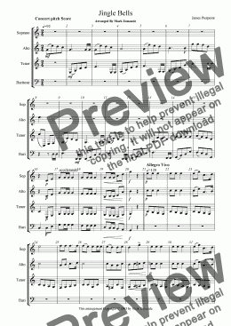 page one of Jingle Bells, Saxophone Quartet