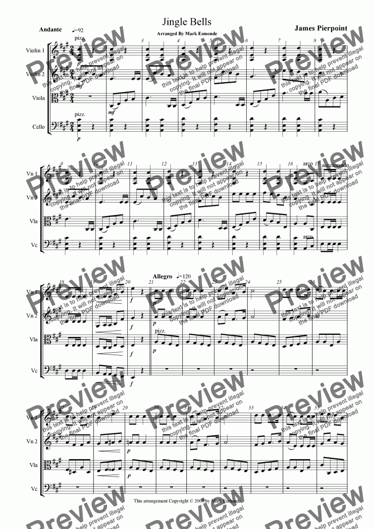page one of Jingle Bells, String Quartet