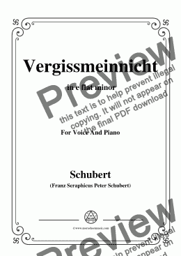 page one of Schubert-Vergissmeinnicht in e flat minor,for Voice and Piano