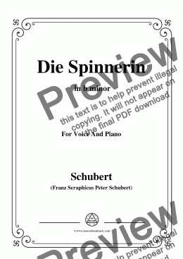 page one of Schubert-Die Spinnerin,in b minor,for Voice and Piano