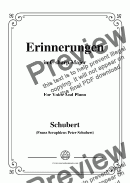 page one of Schubert-Erinnerungen in C sharp Major,for Voice and Piano