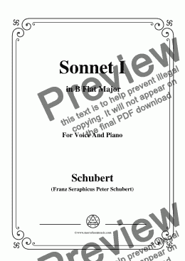 page one of Schubert-Sonnet I in B Flat Major,for Voice and Piano