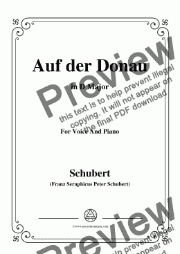 page one of Schubert-Auf der Donau,in D Major,Op.21,No.1,for Voice and Piano
