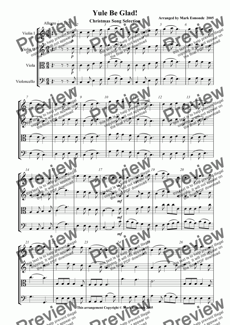 page one of Yule Be Glad! Christmas song medley, String Quartet.