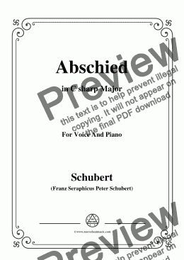 page one of Schubert-Abschied,in C sharp Major,for Voice and Piano