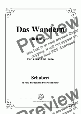 page one of Schubert-Das Wandern,in B Major,Op.25,No.1,for Voice and Piano