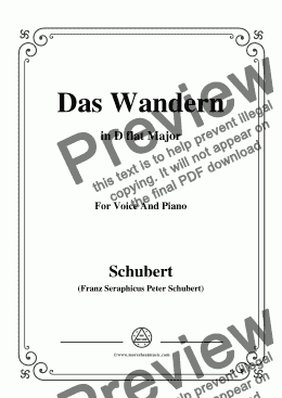 page one of Schubert-Das Wandern,in D flat Major,Op.25,No.1,for Voice and Piano