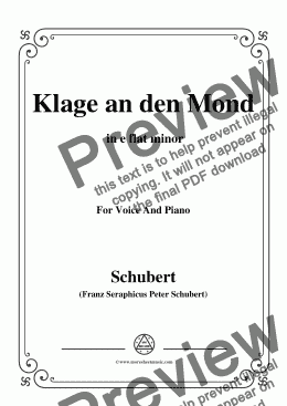 page one of Schubert-Klage an den Mond,in e flat minor,for Voice and Piano