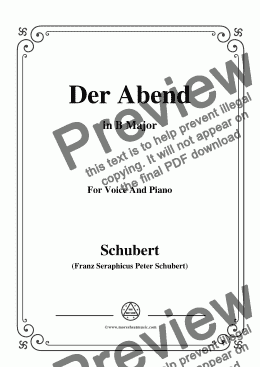 page one of Schubert-Der Abend,in B Major,Op.118,No.2,for Voice and Piano