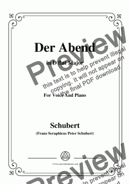 page one of Schubert-Der Abend,in D flat Major,Op.118,No.2,for Voice and Piano