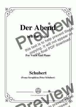 page one of Schubert-Der Abend,in B flat Major,Op.118,No.2,for Voice and Piano