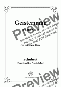 page one of Schubert-Geisternähe,in E flat Major,for Voice and Piano