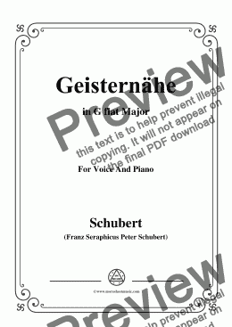 page one of Schubert-Geisternähe,in G flat Major,for Voice and Piano