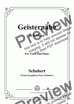 page one of Schubert-Geisternähe,in D Major,for Voice and Piano