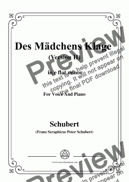 page one of Schubert-Des Mädchens Klage (Version II),in e flat minor,D.191,for Voice and Piano