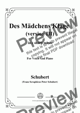 page one of Schubert-Des Mädchens Klage (Version III),in c sharp minor,D.389,for Voice and Piano