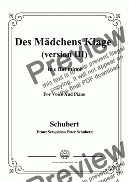 page one of Schubert-Des Mädchens Klage (Version III),in e flat minor,D.389,for Voice and Piano