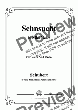 page one of Schubert-Sehnsucht,in D flat Major,Op.8,No.2,for Voice and Piano