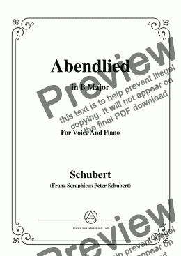 page one of Schubert-Abendlied (Claudius),in B Major,for Voice and Piano