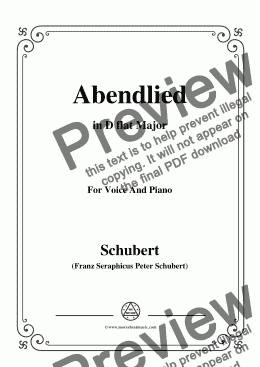 page one of Schubert-Abendlied (Claudius),in D flat Major,for Voice and Piano