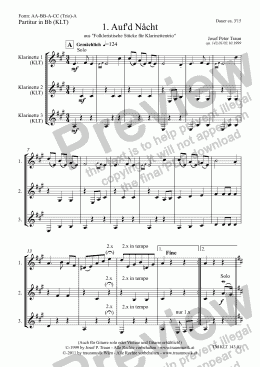 page one of Auf'd Nåcht (KLT/Score in Bb  & Parts)