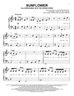page one of Sunflower (from Spider-Man: Into The Spider-Verse) (Big Note Piano)