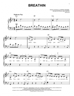 page one of Breathin (Easy Piano)