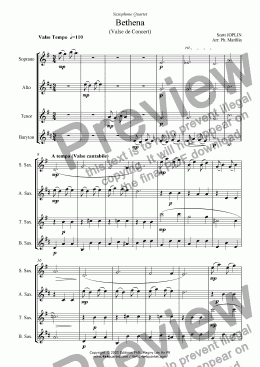 page one of Joplin - Bethena (Valse de concert) (Sax Quartet)