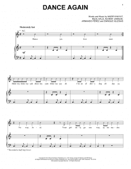 page one of Dance Again (feat. Pitbull) (Piano, Vocal & Guitar Chords (Right-Hand Melody))