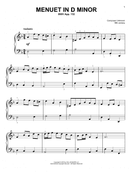 page one of Menuet In D Minor, BWV App. 132 (Easy Piano)