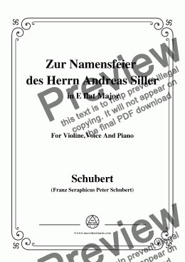 page one of Schubert-Zur Namensfeier des Herrn Andreas Siller,in E flat Major,for Violin,Voice&Piano