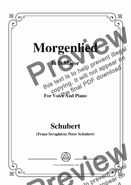 page one of Schubert-Morgenlied,in D Major,for Voice and Piano