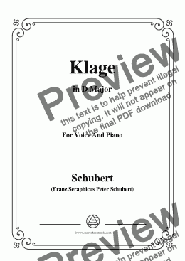 page one of Schubert-Klage(Lament),in D Major,D.415,for Voice and Piano