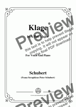 page one of Schubert-Klage(Lament),in A Major,D.415,for Voice and Piano