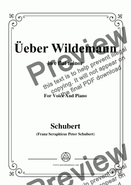 page one of Schubert-Über Wildemann,in e flat minor,Op.108 No.1,for Voice and Piano
