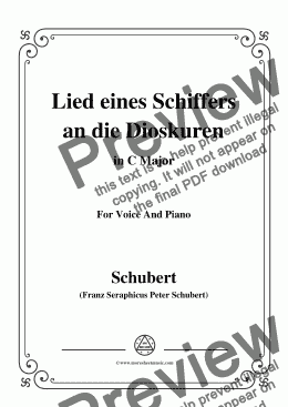 page one of Schubert-Lied eines Schiffers an die Dioskuren,in C Major,Op.65 No.1,for Voice&Piano
